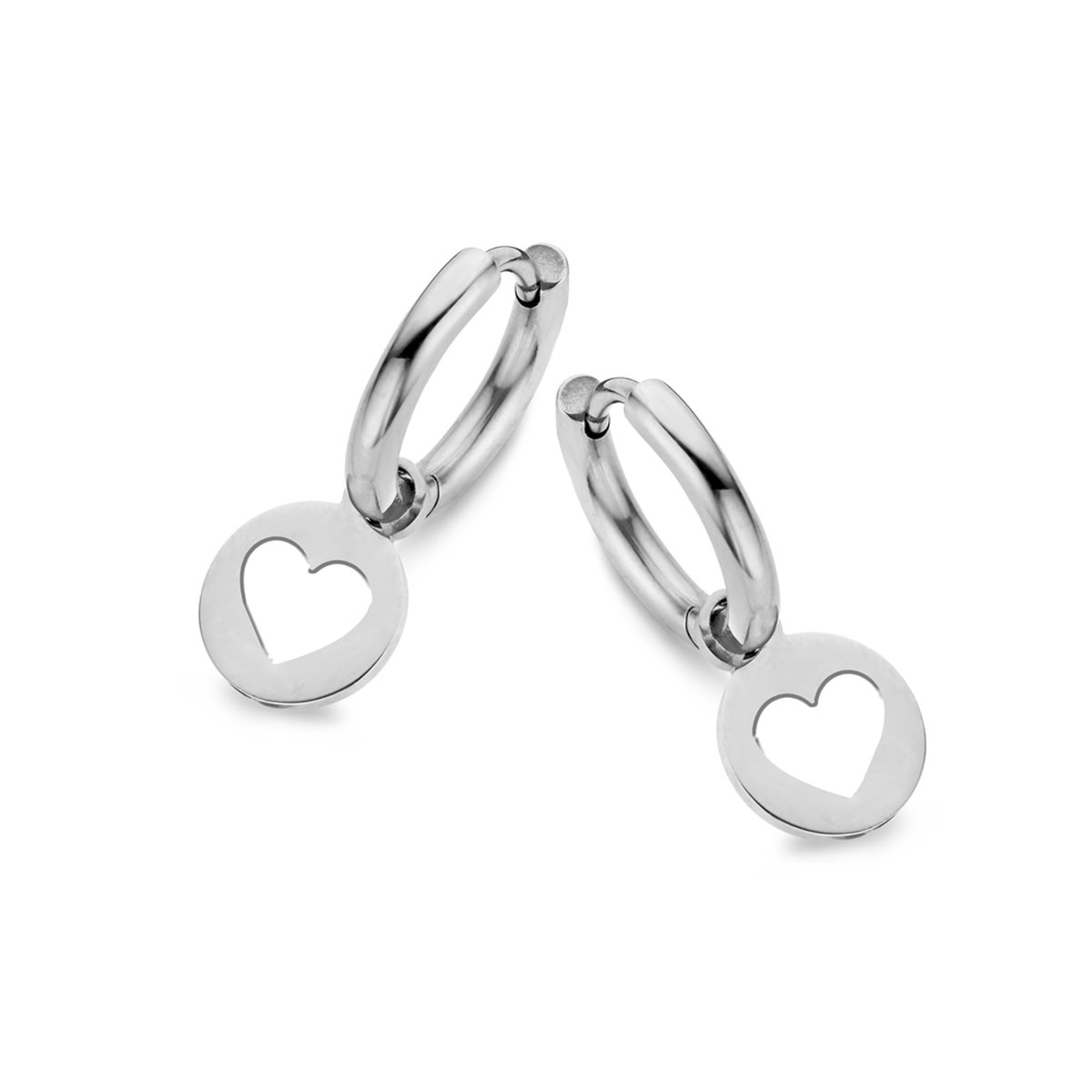 CO88 Collection Oorbellen Dames - Oorbellen met Hanger - Open Hart - Ø12mm - Staal - Zilverkleurig - 8CE-70163