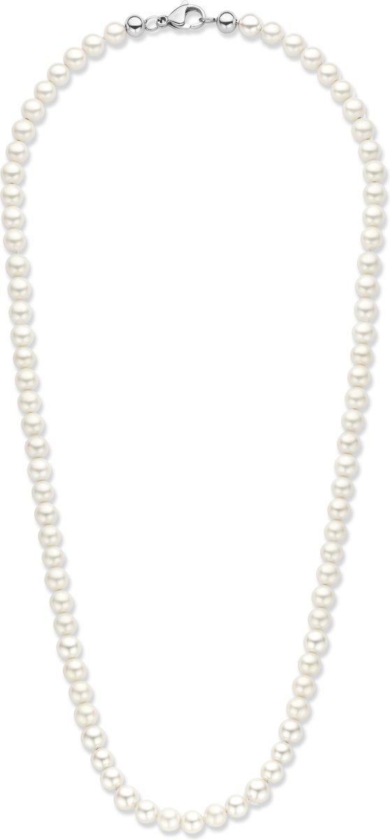 Frank 1967 7FN-0049 Witte Parelketting 6,3mm - Heren - 50cm - Staal Slot - Zilverkleurig - Cadeau voor mannen