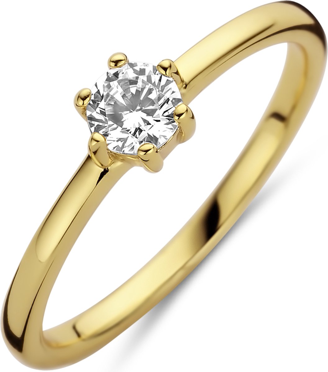 New Bling 9NB-0595-50 Zilveren Ring Dames - Zirkonia - Chaton -Rond - 4 mm - Maat 50 - Goudkleurig