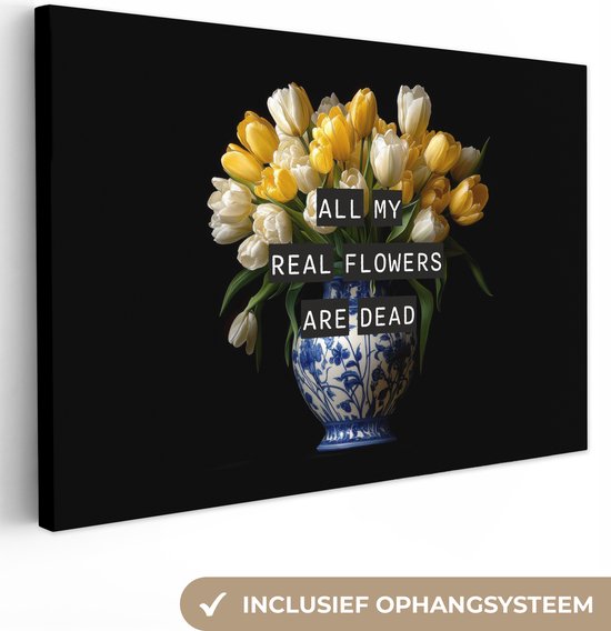 Peinture sur toile 120x80 cm - Décoration murale Citations - Bloem - Tulipe - Jaune - Décoration murale murale salon - Décoration chambre - Accessoires de chambre - Peintures sur toile