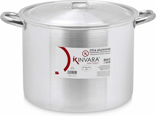 Kinvara grote kookpan/Soeppan met deksel - Aluminium - 15 liter - alle warmtebronnen - D30 x H27 cm