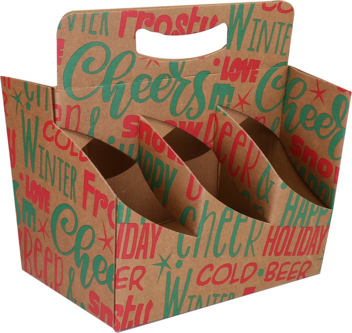 Draagtray | Winter words | 6-vaks | bier | 210x140x166mm | golfkarton | groen/rood | 25 stuks