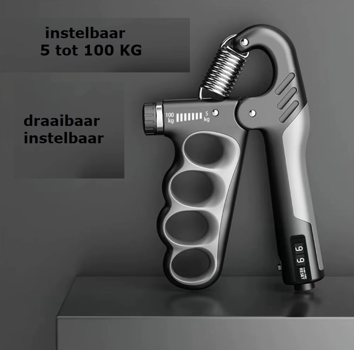Verstelbare Handtrainer - Handkracht oefening - 5-100kg - Gripsterkte - Gym - Pols Expander - Handversterker - Verstelbare Spierherstel Fitness - Grijs Zwart