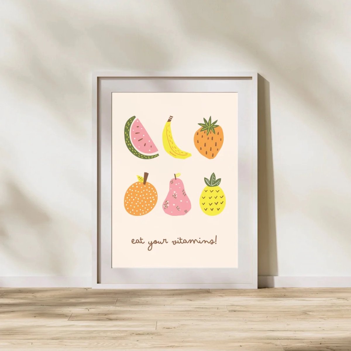 Kinderkamer poster met fruit - Fruity fun | Babykamer | kinderkamer decoratie | Poster met diverse fruit illustraties | Wanddecoratie | 30x40 cm