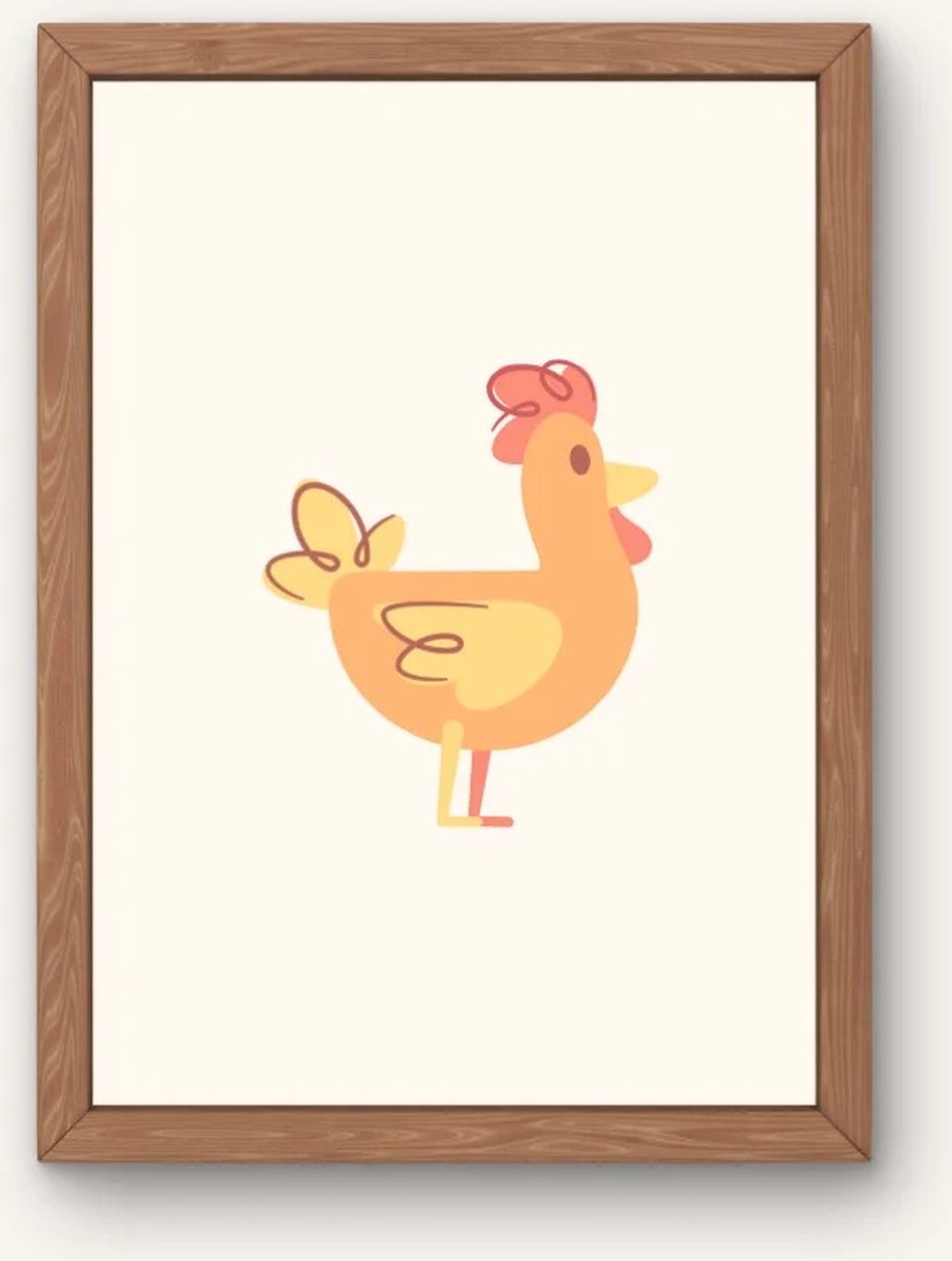Kinderkamer poster met dieren - Funny chicken | Babykamer | kinderkamer decoratie | onderdeel van een drieluik boerderij poster met een kip | Wanddecoratie | 30x40 cm