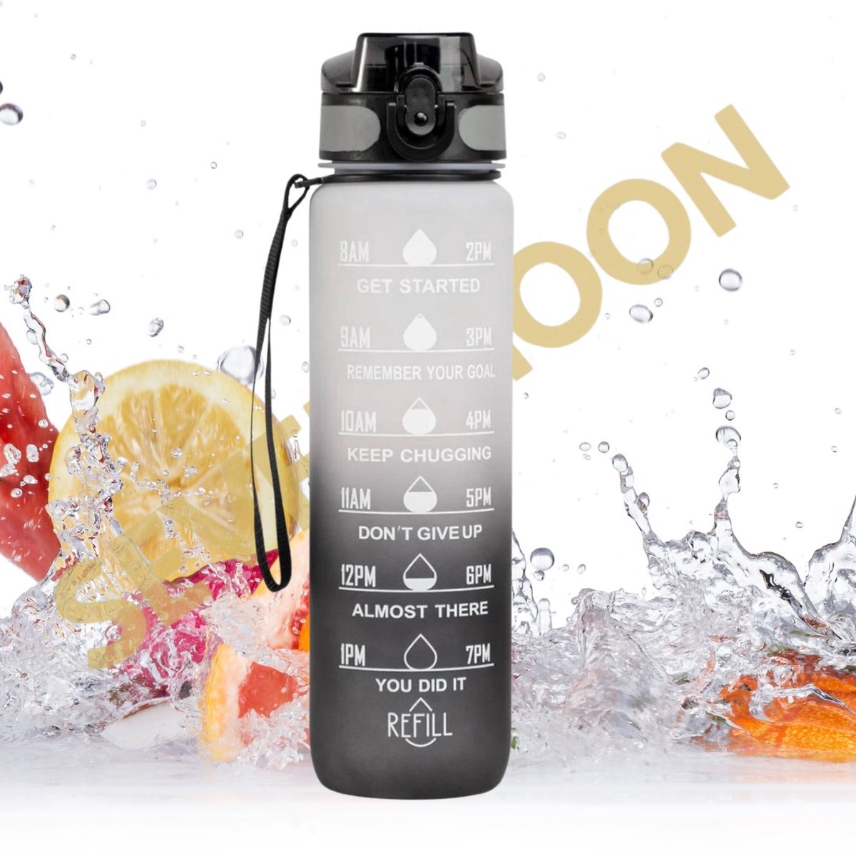 SEVENMOON® Motivatie Waterfles - 1 Liter Drinkfles - Waterfles - Waterfles met tijdmarkering - BPA Vrij - Volwassenen - Drinkfles Kinderen