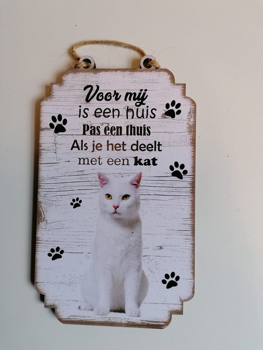 Spreukenbordje Kat Wit