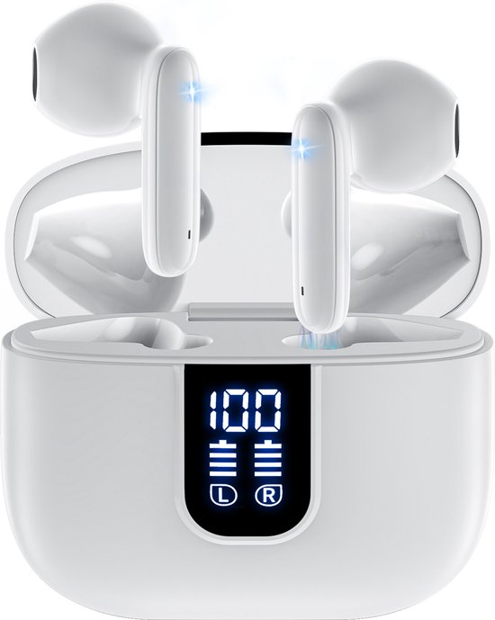 Siltcon® SoundWave Pro 2 - Oortjes Draadloos - Draadloze Oordopjes – Bluetooth Oordopjes – Oordopjes Draadloos – Oortjes - Oordopjes - Draadloze Oortjes Bluetooth - Earpods geschikt - Noise cancelling ENC - Universeel - BT 5.4 - Wit
