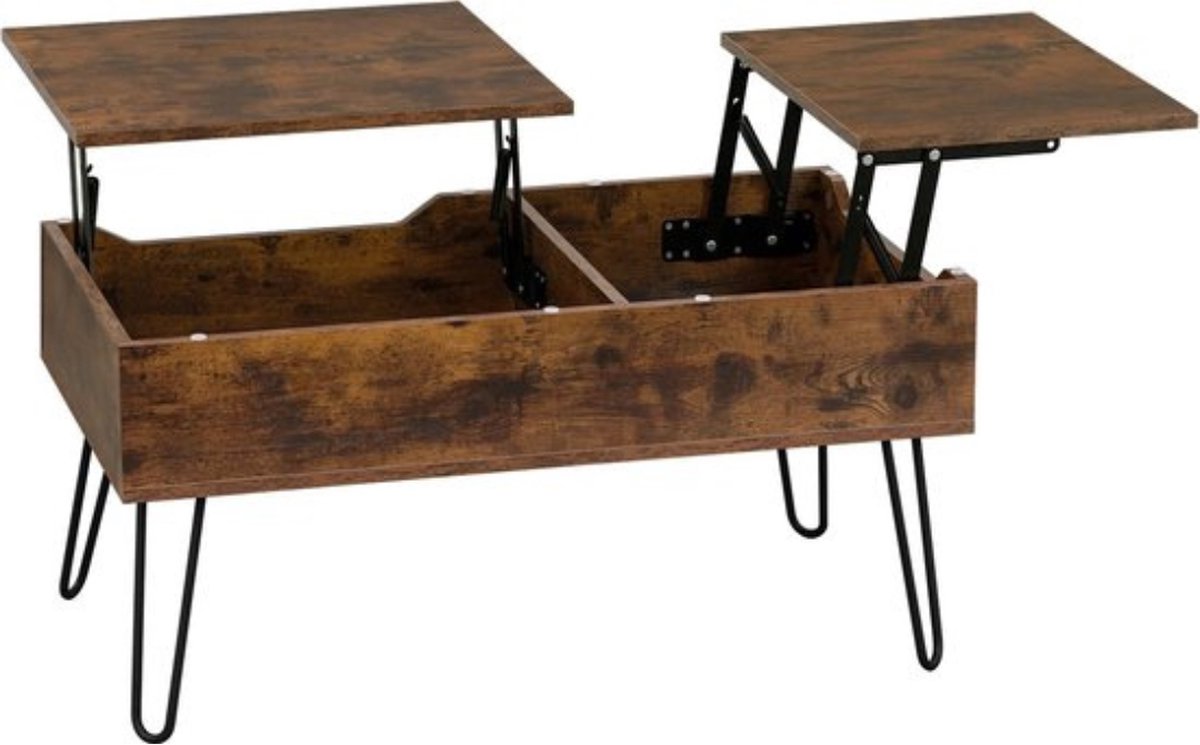 Thuys Salontafel – Uitklapbaar – Met Opbergruimte – Office Tafel – Verstelbaar Tafelblad – Duurzaam & Stabiel – Vintage Bruin