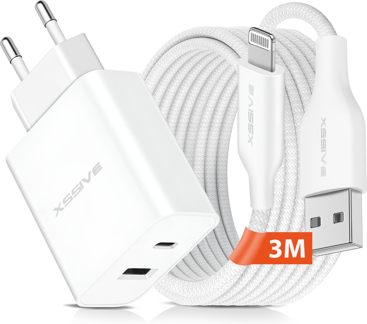 USB C Adapter 2 Poorten met geschikt voor USB naar Lightning Kabel 3 Meter