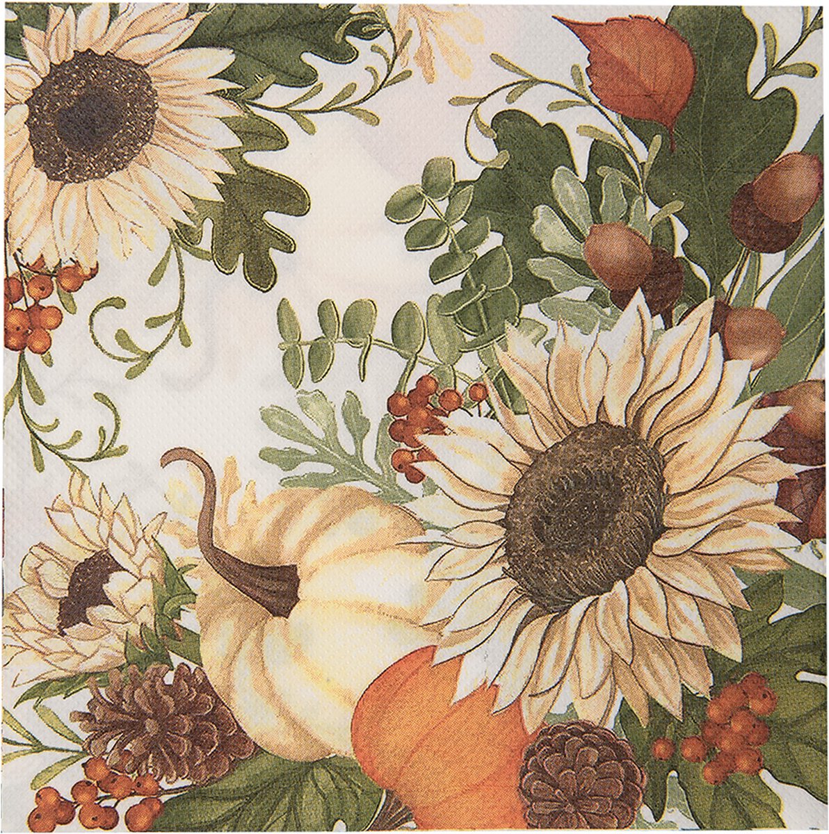 Clayre & Eef Servetten Papier Set van 20 33x33 cm Wit Beige Papier Bloemen