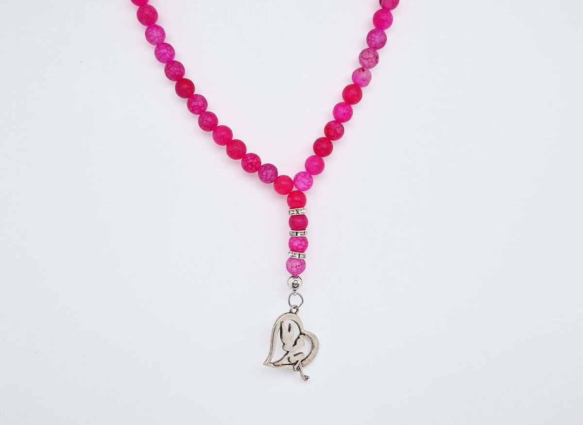 Handgemaakte Natuurstenen Autohanger " Banded Agaat Magenta roze "- Met Metaal hanger - 8 mm diameter van de korrel- Mooie accessoire en decoratie voor de auto