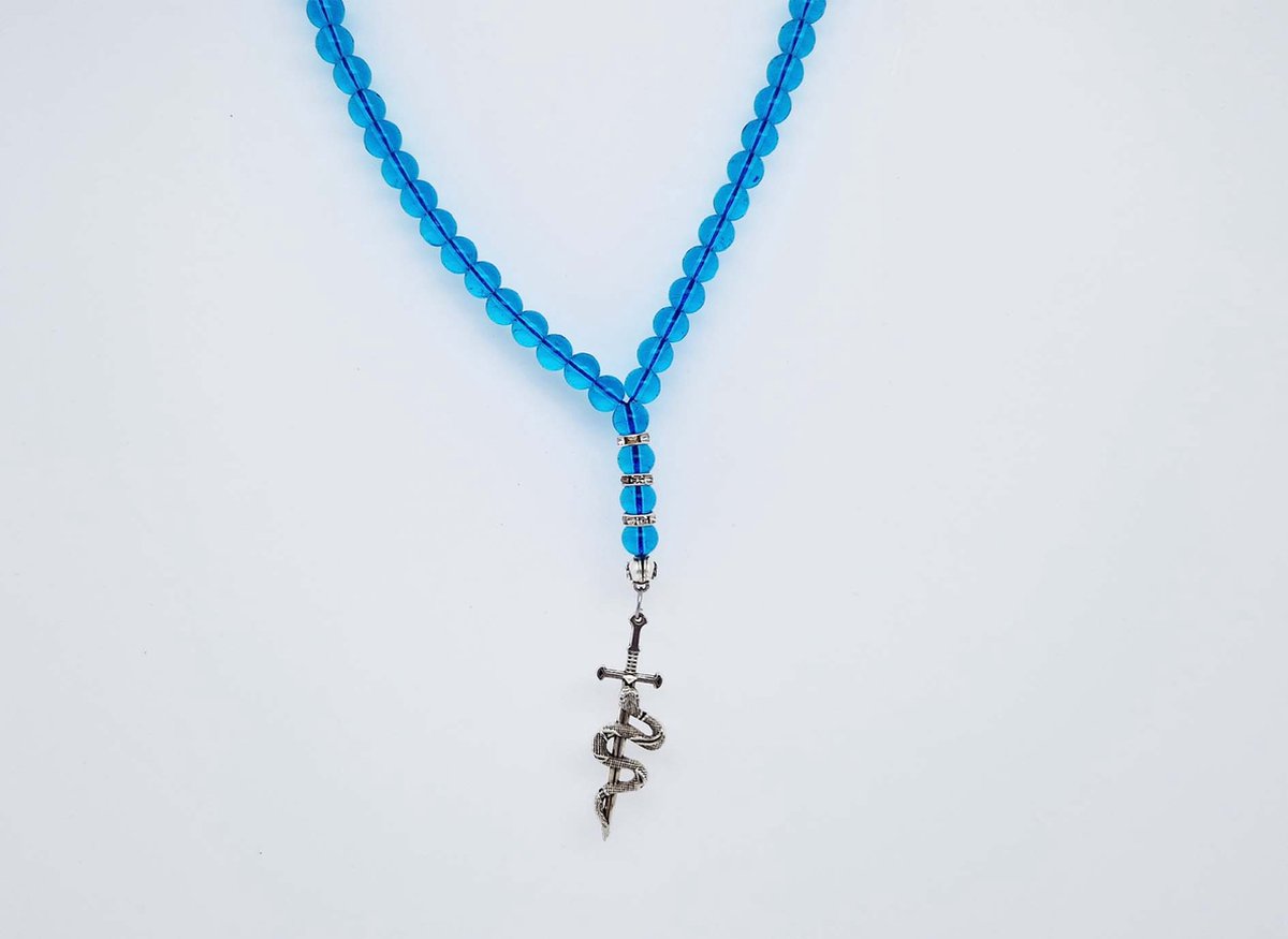 Handgemaakte Natuurstenen Autohanger " Blauwe kwarts"- Met Metaal hanger - 8 mm diameter van de korrel- Mooie accessoire en decoratie voor de auto
