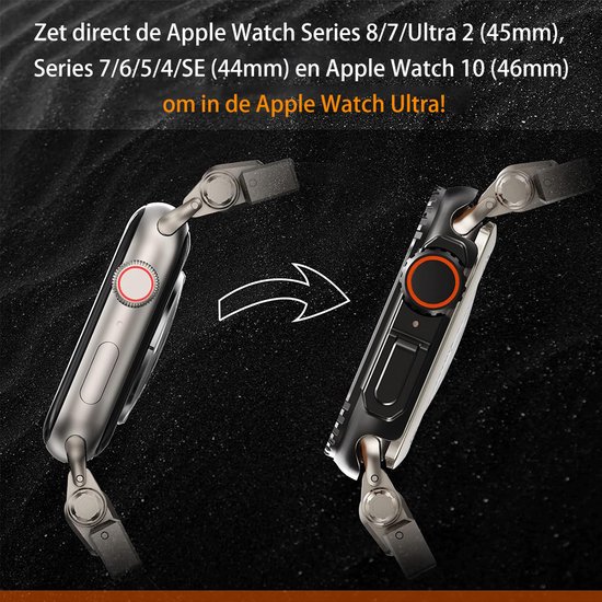 Vergelijking van een standaard smartwatch met een robuuste metalen case, die wordt omgezet.