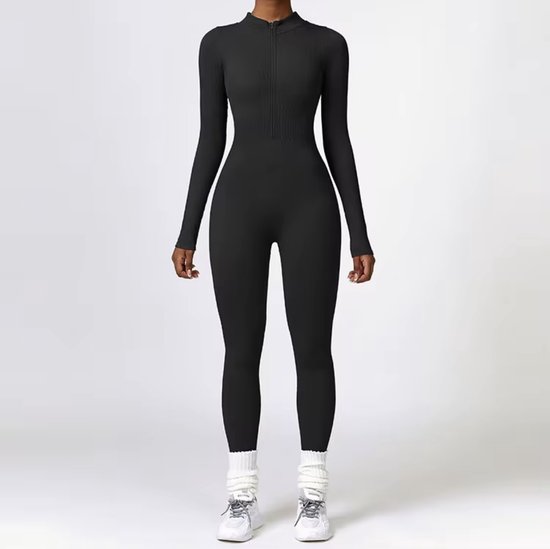 RIBBY ZIP LS JUMPSUIT - Maat M - Zwart - Longsleeve - Jumpsuit - Gym wear - Gymkleding - Sportkleding - Yogakleding