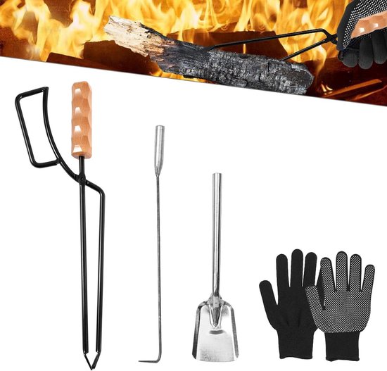 Brandhout Tang Log Tang Beukenhouten Handvat IJzeren Klem Hoge Temperatuur Weerstand Fire Tang voor Outdoor Kachel Open Haard Gereedschap Accessoires(Log Tang