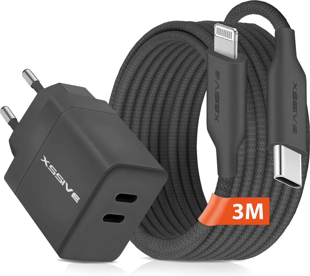 35W Dual USB-C Power Adapter met geschikt voor iPhone Oplader Kabel - 3 Meter