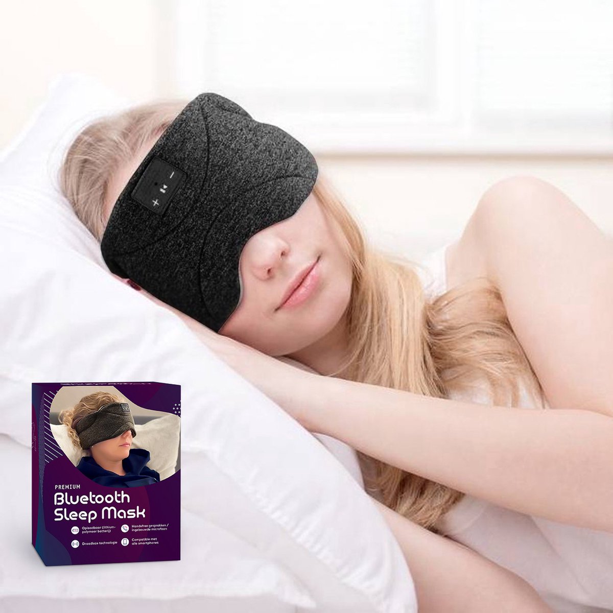 Bluetooth slaapmasker (premium) - 100% verduisterend - Ultraplatte 'spons speakers' (perfect voor zijslapers) - Koel en ademend materiaal - Volledig verstelbaar - Excellente geluidskwaliteit - Batterij: 13 uur - Antraciet (limited) — afbeelding 8