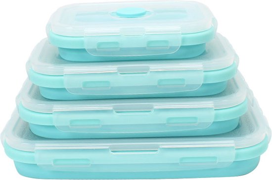 Opvouwbare siliconen vershoudbakjes set – 4 stuks – blauw