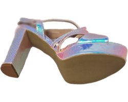 JUMEX-EROTISCHE PUMP-SILVER-BLOKHAK 9 CM-ZOOL 2CM-LEDERLOOK-39