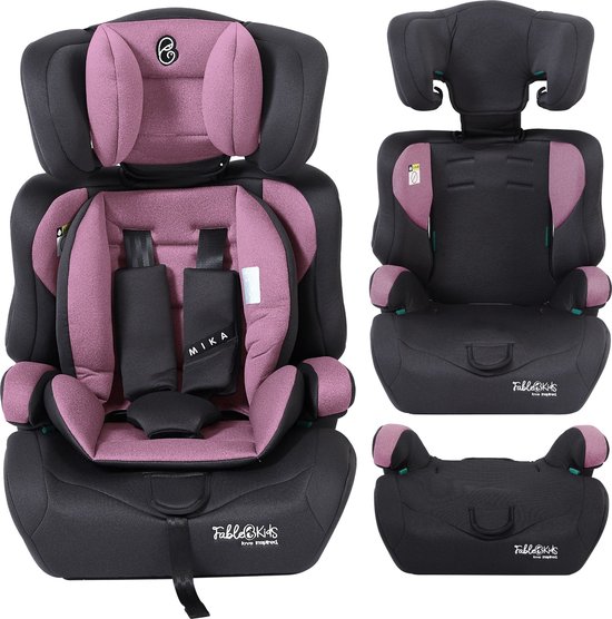 FableKids Kinder autostoeltje | 5-punts veiligheidsgordel | Groep 1 2 3 voor 9-36kg | Verstelbare hoofdsteun | ECE R44/04 | Verwijderbare rugleuning | Verstelbaar (44 x 44 x 66-78 cm) (Roze