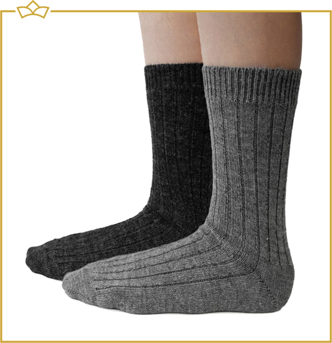ATTREZZO® Sokken - Alpaca wol - 2 paar - maat 39-42 - Lichtgrijs/Antraciet