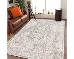 Bamyum Duncan Bedrukte Tapijt Chenille-Print Machinaal Gemaakt 160 x 230 cm, Wasbare Beige Vintage Tapijt, Antibacterieel Anti-Slip Keukentapijt