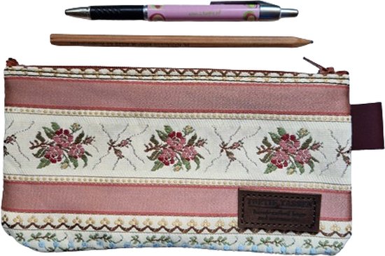 Toetie & Zo - Etui - Stof - Bloemen - Streep - Roze - Bruin - Mobieltas - Makeuptas