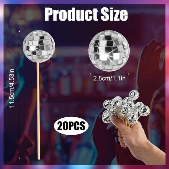 Morofme Discobol taartdecoratie, 33 stuks, zilveren spiegelbol, discoballen met Happy Birthday-topper, cupcake-topper, taartdecoratie voor verjaardag, jaren 70, 80, disco, themafeestdecoratie
