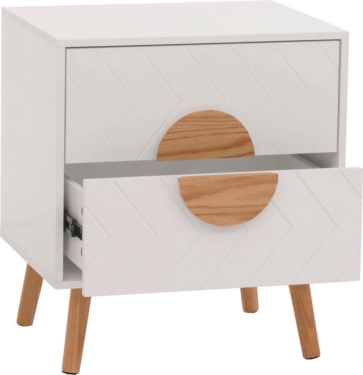 Nachtkastje MCW-N89, bijzettafel nachtkastje, lade visgraatmotief melamine hout, 55x48x40cm ~ wit