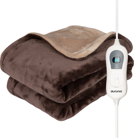 Auronic Elektrische Deken - Warmtedeken - 1 Persoons - 3 Warmtestanden - met Timer - 160 x 120cm - Bruin