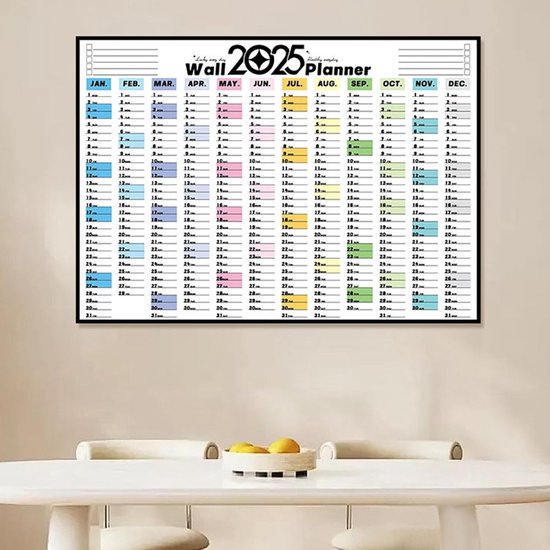 Wandkalender 2025 – Groot Formaat 100x42 Cm, Uitwisbaar Met PET-folie, Inclusief Stiften En Wisser