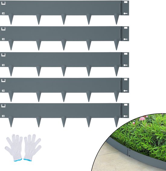 UNIGARDIA Flexibele gazonrand van metaal, 10 m, tuin, metalen bloembedomranding, 150 mm hoog, bloembegrenzing, metaal, eenvoudig inslaan, 1 paar montagehandschoenen inbegrepen, Antraciet