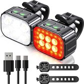 Luvona Set d'éclairage de vélo – Feu avant/arrière – Phare de vélo – Feux de vélo LED rouge et Wit – Étanche – Rechargeable USB-C