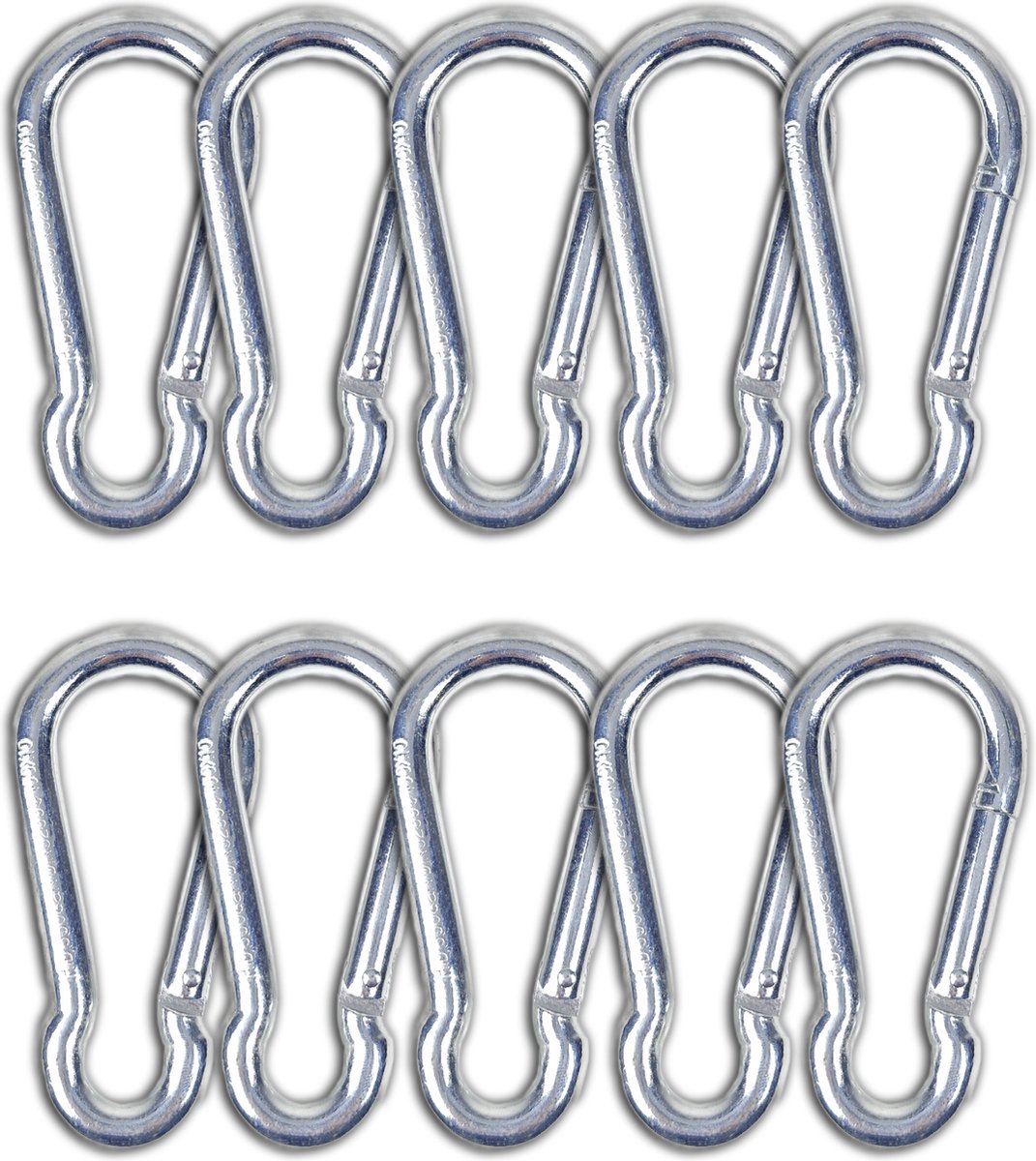 BCF-Products - Karabijnhaak - 10x100mm - 10 stuks - Verzinkt staal - Musketonhaak - Carabiner - Groot