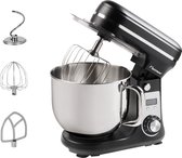 Bestron Keukenmachine, Super Stille (65dB) 4-in-1 Keukenmachine met DC-motor, 6 liter mengkom, incl. deeghaak, garde en klopper, 6 snelheden + pulsefunctie, kleur: Mat Zwart