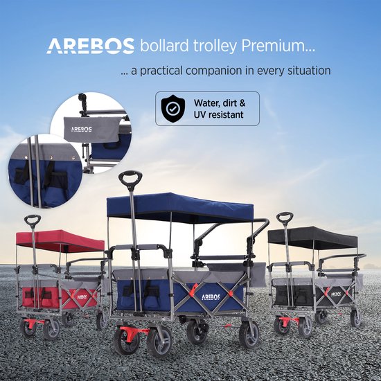 AREBOS Premium Bolderkar Opvouwbaar - Bolderkar - 100 kg - met Dak Blauw/ Grijs van AREBOS — afbeelding 2