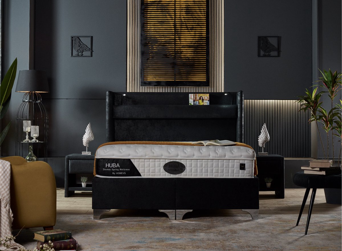 Boxspring hubby - 160x200- zonder matras- met opbergruimte- microvezelstof zwart