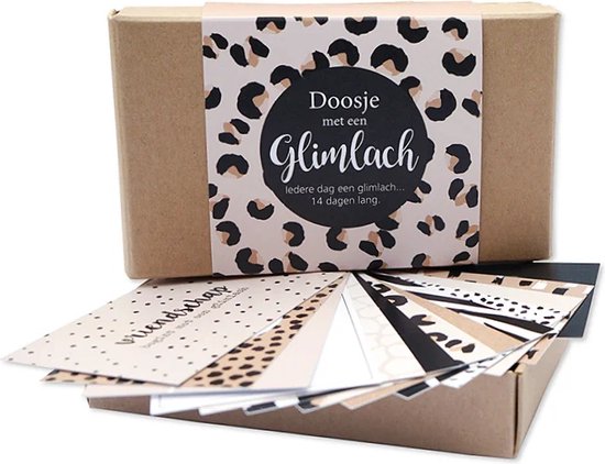 Give X - Een doosje met een glimlach - Kado - 14 dagen - lieve woorden - cadeau - Valentijn - Valentijnsdag - moederdag - secretaressedag - cadeau vriendin - bff - inclusief minii kaartenhouder zwart