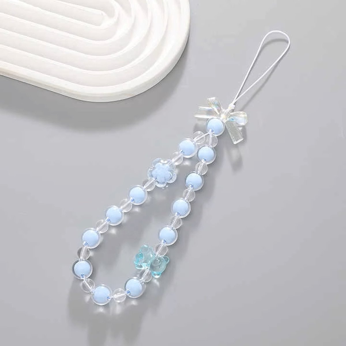 Mobiele Armband Telefoon Parel Ketting - Handgemaakte Kralen Ketting - Modieuze Parel Kralen Polsband telefoon lanyard - Telefoonhoesje ketting - Lichtblauw