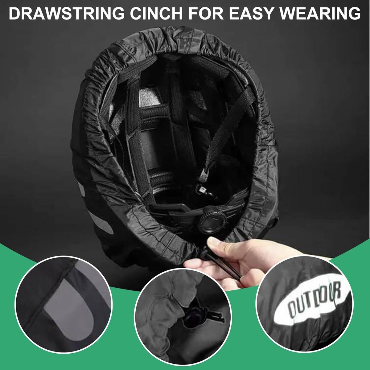 2 Stuk - Fietshelm Regenhoes - Helmhoes - Regenbescherming - Waterdichte Bescherming Voor Fietshelmen - Regenhoes Helm - Reflecterende Muts Voor Helm - Fietshelm Hoes - Waterdichte Fietshelm Cover - Reflecterende Strepen - Universeel - Groen / Zwart – foto 4