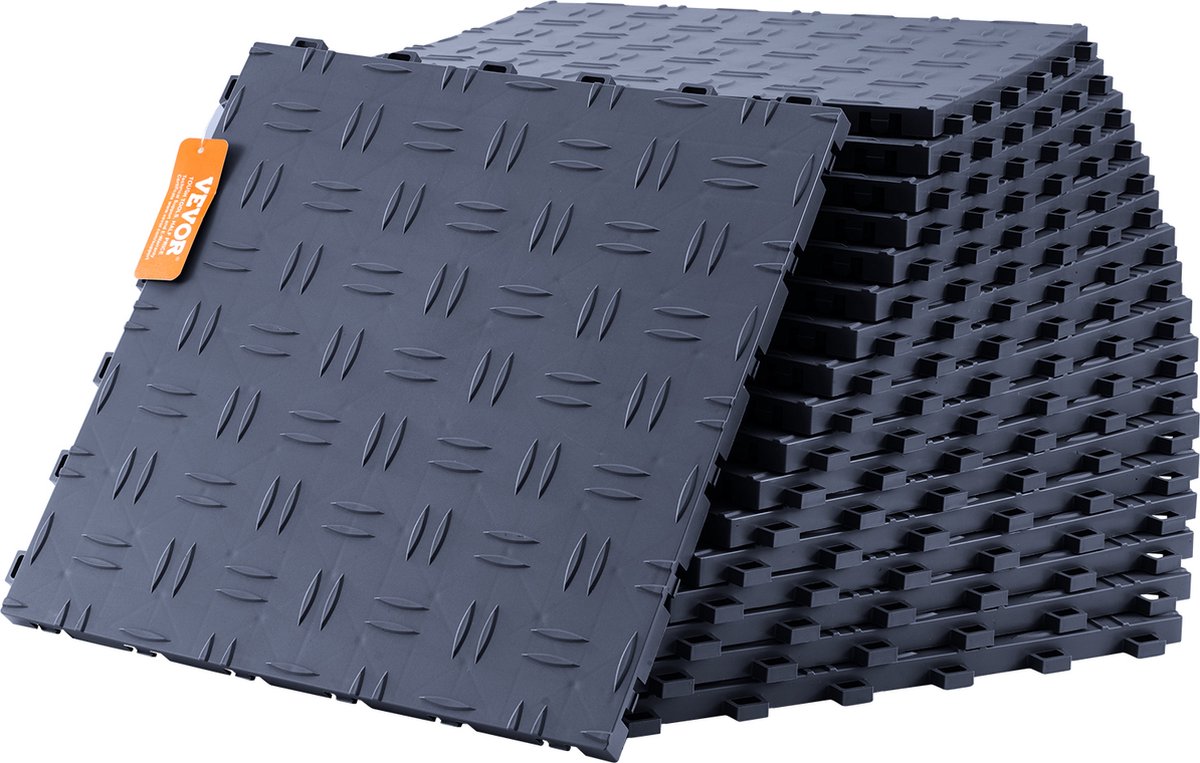 Vevor Garagevloerbeslag Tapijtbeschermer 305 X 305 X 13,4 Mm Set Van 50 IndustriëLe Vloer Antislip Dubbelzijdige Structuur Garagevloer voor Garages Kelders Reparatiewerkplaatsen Grafietgrijs