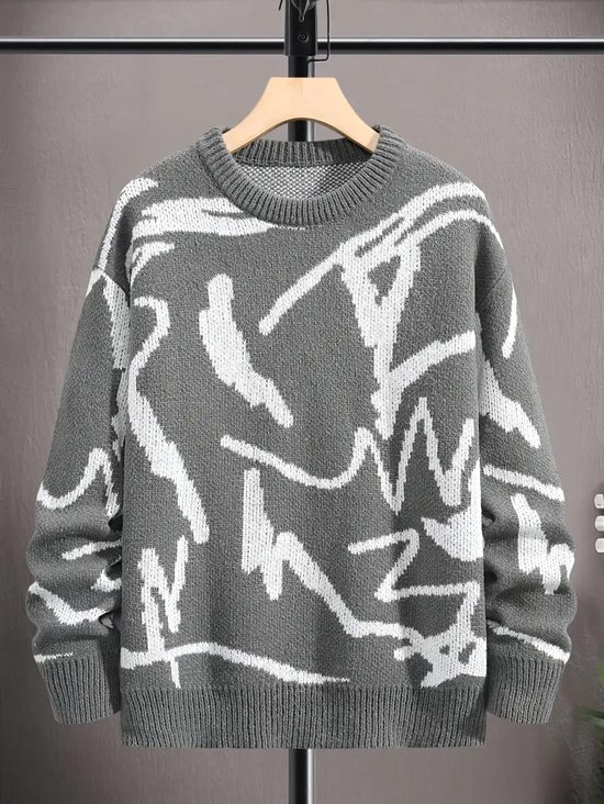 Heren Geometrische Grafische Print Gebreide Pullover, Casual Lange Mouw  Ronde bol
