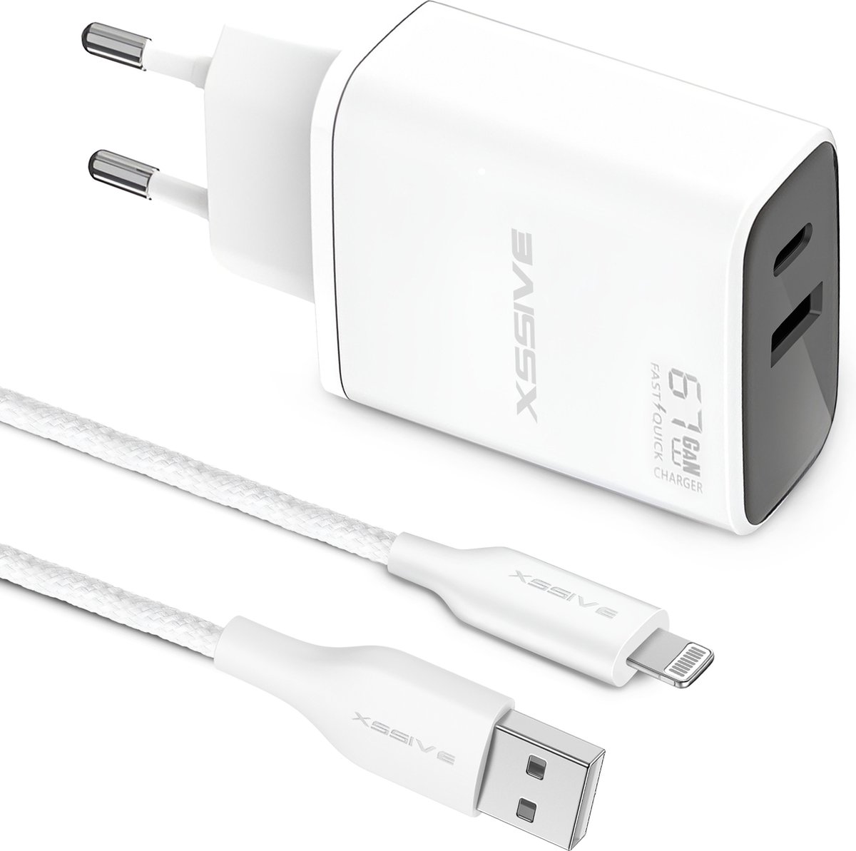 Oplaadstekker met 2 Poorten en geschikt voor iPhone USB Kabel 1 Meter - Snellader