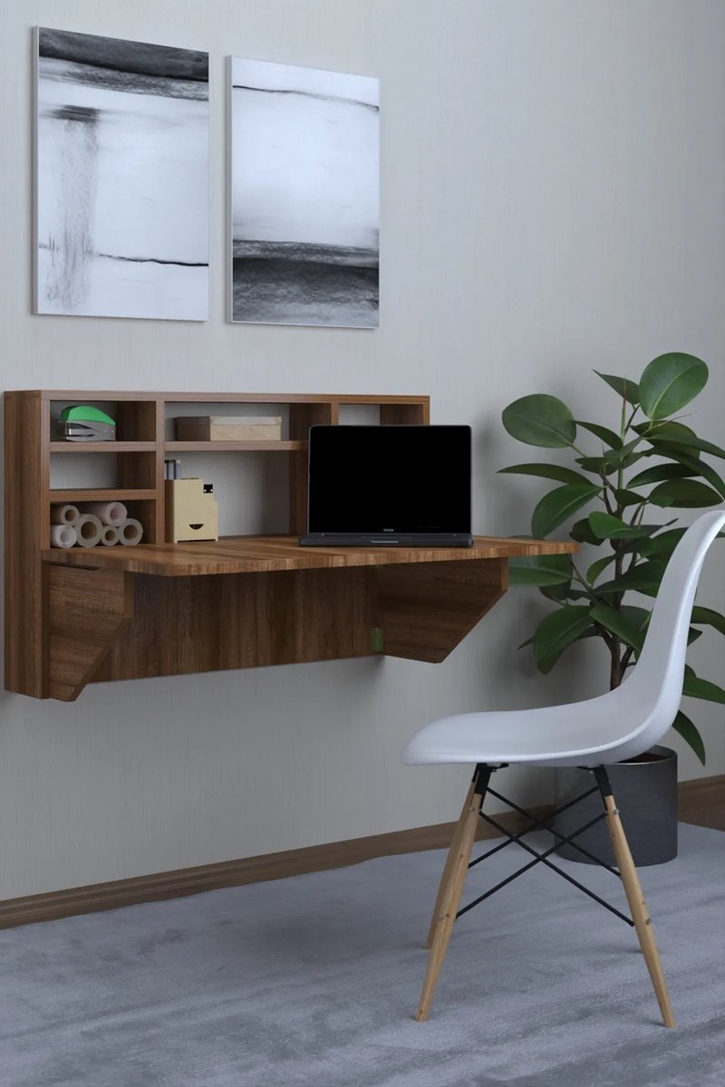 Wandtafel Inklapbare| Ruimtebesparend Klaptafel| Inklapbaar Bureau| Modern en Stijlvol| Draagbare tafel met plank| Handig| Donkere Walnoot| 52x90x15 cm