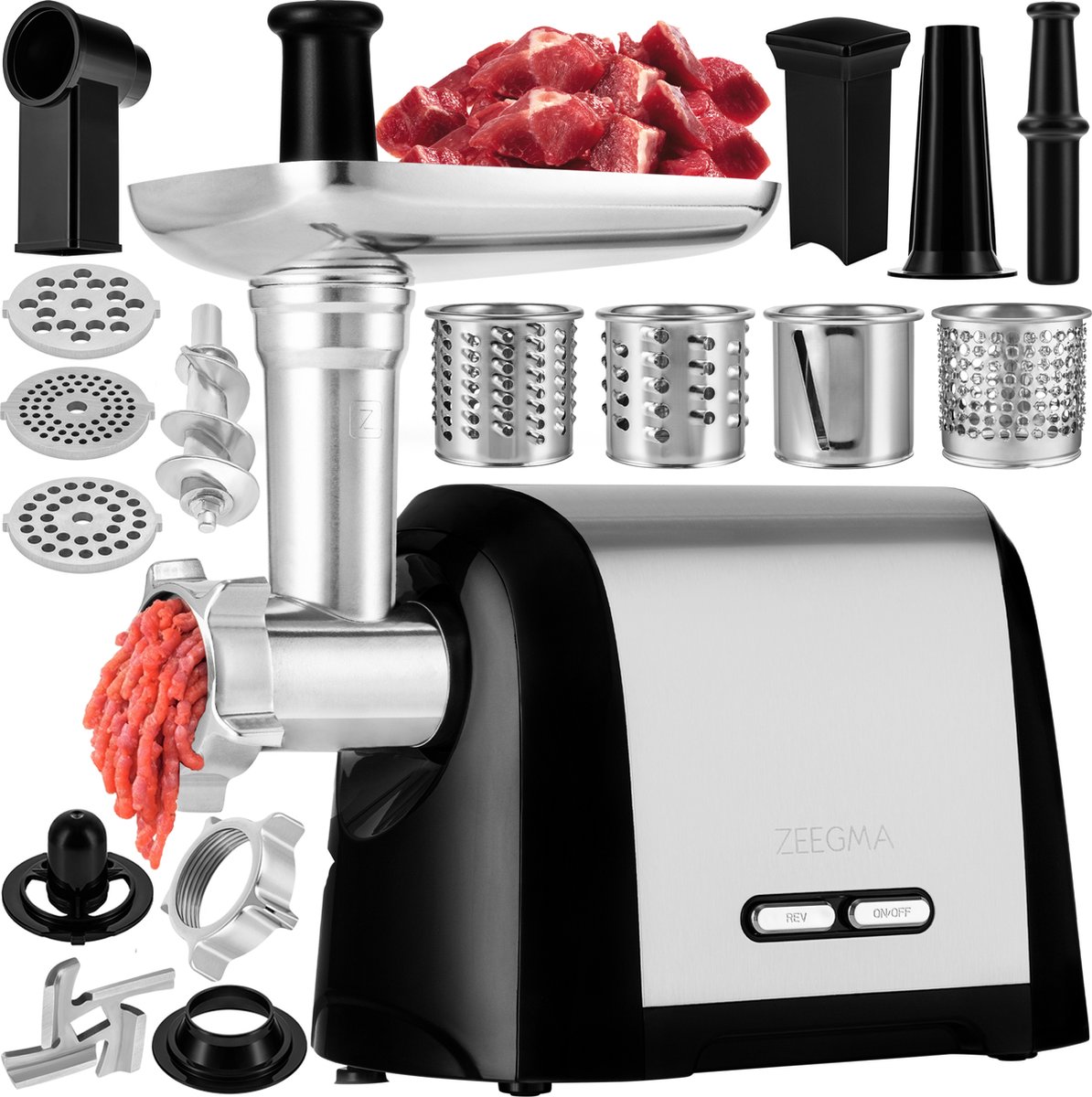 Zeegma Molen Chef - Vleesmolen - 18kg/min - 1200W - Gehaktmolen 10in1