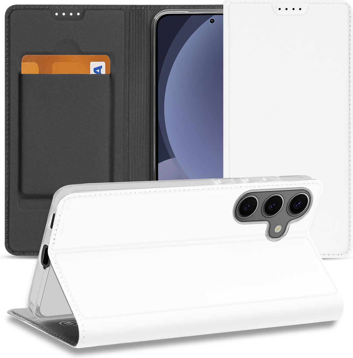 Book Case voor Stand Case Hoesje Samsung Galaxy S25 Wit met Pashouder