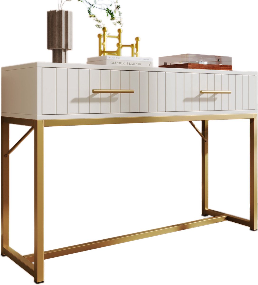 Merax Schminktisch met 2 Schubladen 75 cm Hoog - Witte Kommode voor Slaapkamer - Highboard Sideboard - Schubladenkommode - H75/B100/T45 cm