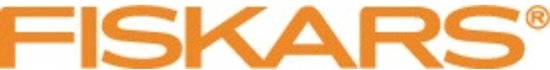 Oranje Fiskars logo op witte achtergrond.