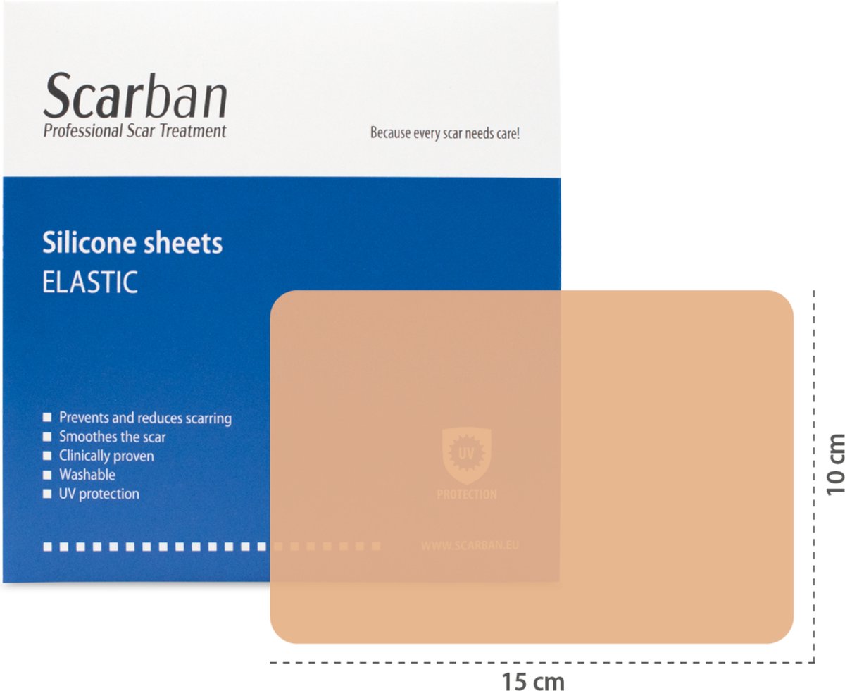 Goedkoopste Scarban Elastic siliconenpleister 10 x 15 cm | vermindert littekens en littekenklachten | litteken pleister